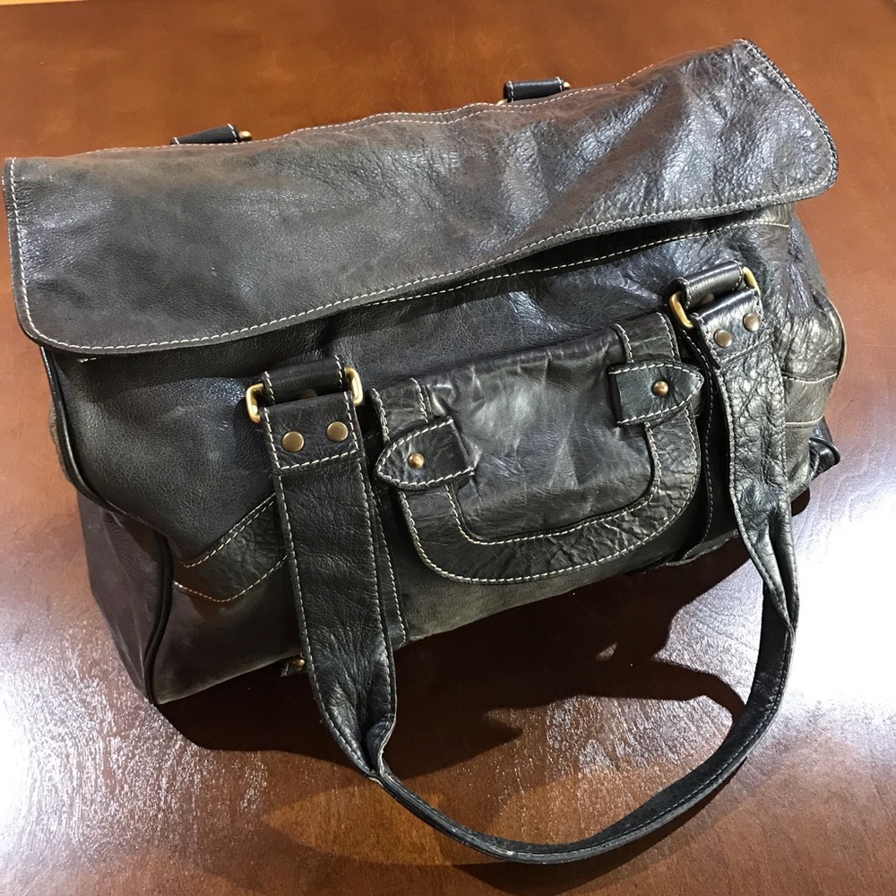 Big Black Leather Abro Bag 💼 Travel Work Play